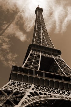 The Eiffel Tower, wide-angle view