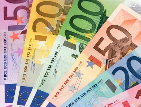 Colorful euro banknotes, extreme close-up