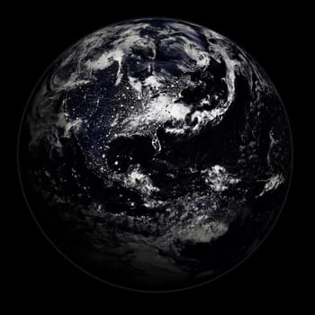3D render of planet Earth - night side with city lights - America    (original maps from NASA - http://visibleearth.nasa.gov)