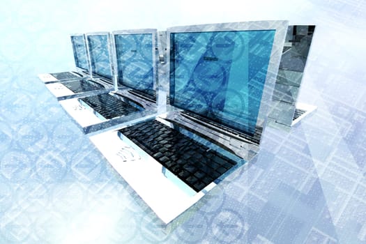 IT technology business - computer with abstract design elements in techno background