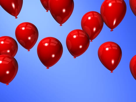 3d rendered illustration of flying red balloons