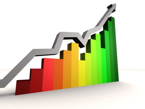 3d rendered illustration of a colored rising statistic