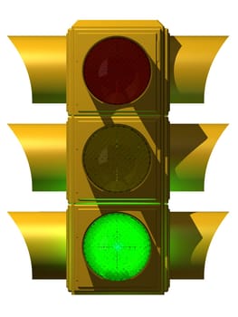3d rendered illustration of a gold colored traffic light
