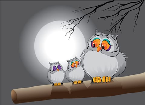 Illustration of a owl family