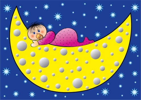 Illustration of a moon with baby