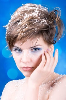 snow girl over blue background