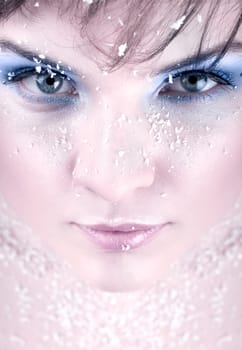 snow girl over blue background