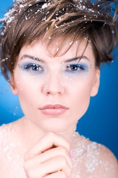 snow girl over blue background