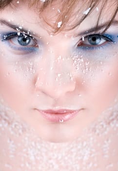 snow girl over blue background