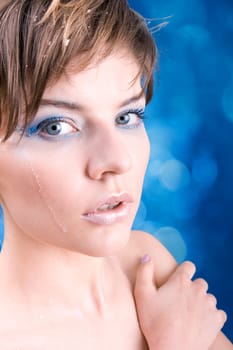 snow girl over blue background