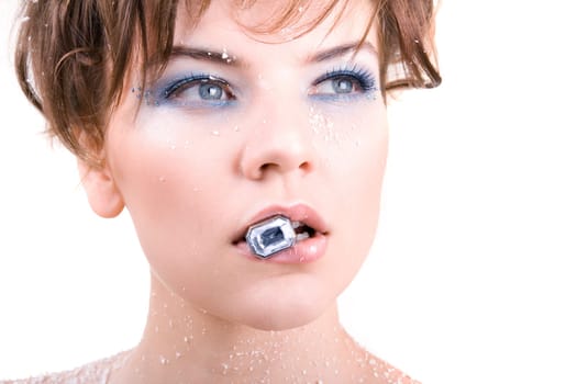 snow girl with a diamond in her mouth