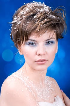 snow girl over blue background