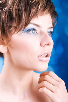 snow girl over blue background