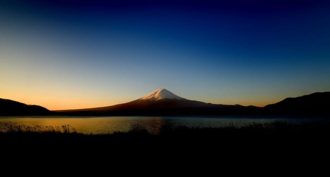 Mount Fuji at sunrise on a winters morning