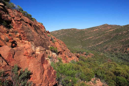 Section of Wilpena Pound, a vast elevated basin almost totally enclosed by rugged rock walls in South Australia.