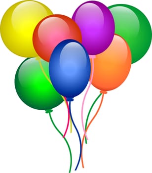 Birthday party with air balloons, presents and cake