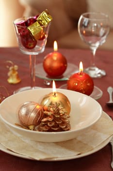 Festive table setting for Christmas