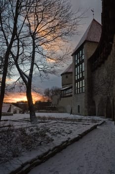 morning at ancient walls of city of Tallinn