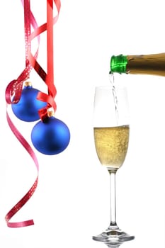 Champagne glass and Christmas decoration