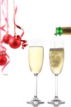 Champagne glass and Christmas decoration