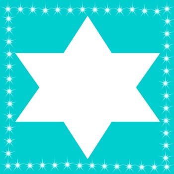 A turquoise blue background with a big white star.