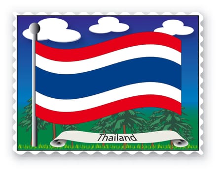 Stamp with flag from Thailand- Vector