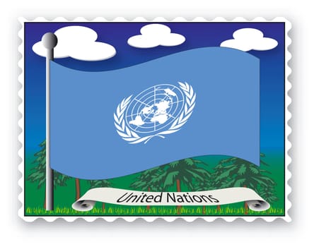 Stamp with flag from United Nations- Vector