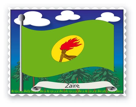 Stamp with flag from Zaire- Vector