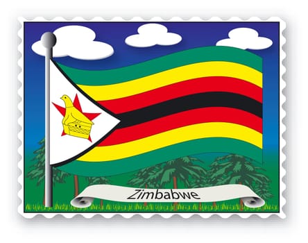 Stamp with flag from Zimbabwe- Vector