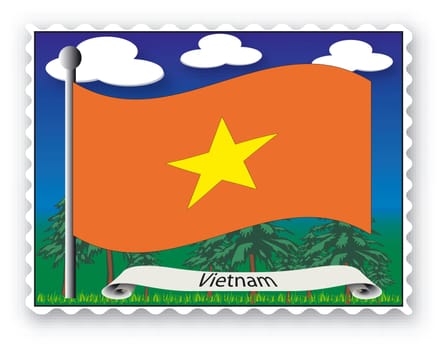 Stamp with flag from Vietnam- Vector