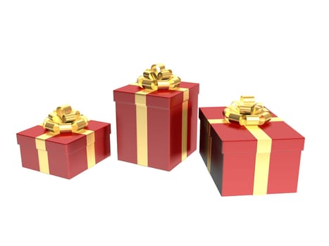 3d rendered illustration of three red gifts