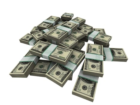 3d rendered illustration mof many dollar bundles