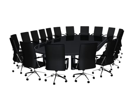 3d rendered illustration of a conference table with black chairs