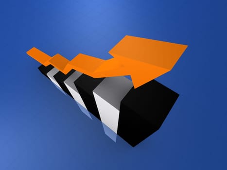 3d rendered illustration of a rising black and white statistic with an orange arrow