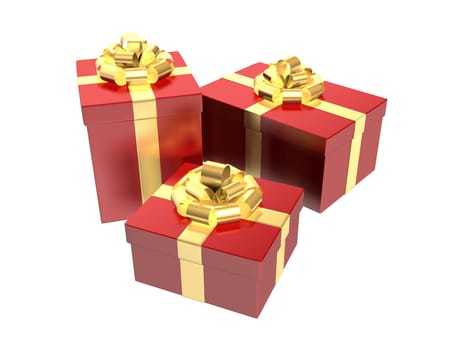 3d rendered illustration of three red gifts
