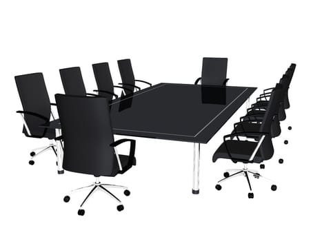 3d rendered illustration of a coference table with black chairs