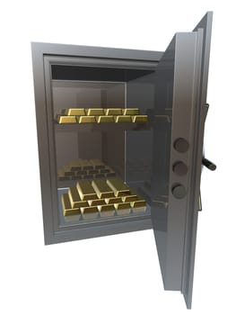 3d rendered illustration of a bank safe with gold bars