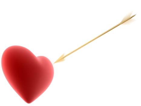 3d rendered illustration of a red heart hit by a golden arrow