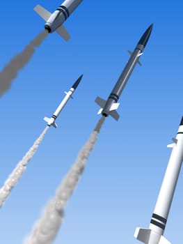 3d rendered illustration of some flying missiles