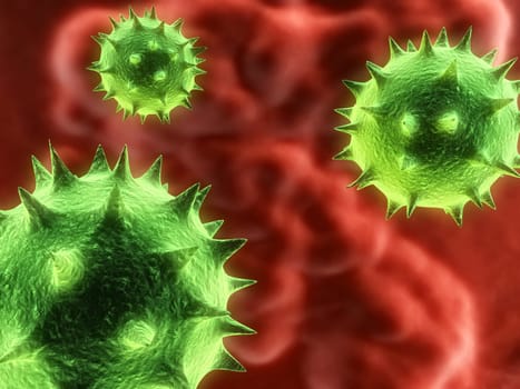 3d rendered illustration of three isolated viruses