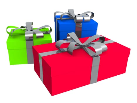3d rendered illustration of some colored present with  silver bows