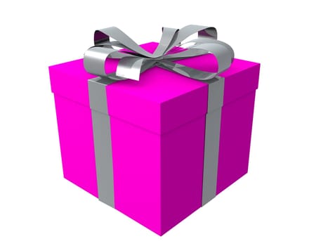 3d rendered illustration of a pink present with a silver bow