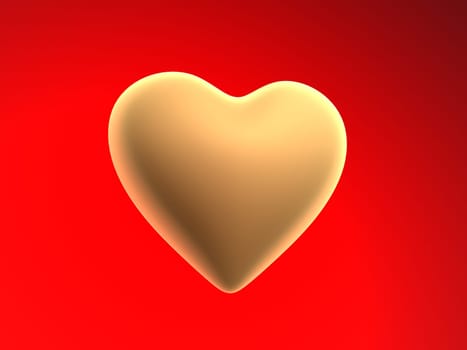 3d rendered illustration a big golden heart on a red background