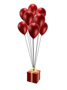 3d rendered illustration of flying red balloons with present