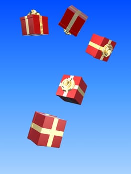 3d rendered illustration of some falling red presents