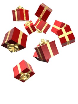 3d rendered illustration of some falling red presents