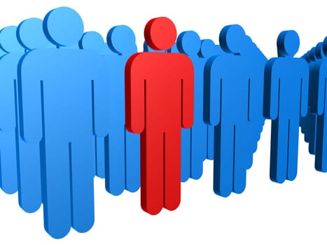 3d rendered illustration of many blue and one red man signs