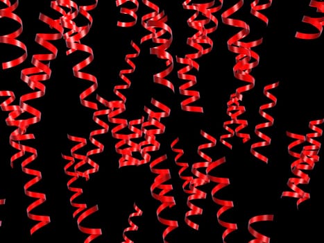 3d rendered illustration of many red ribbons on a black background