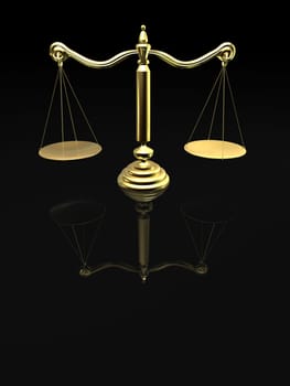 3d rendered illustration of a golden scale ona black mirror surface