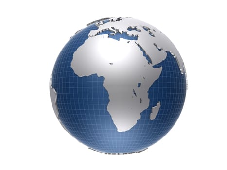 3drendered illustration of a blue and silver globe